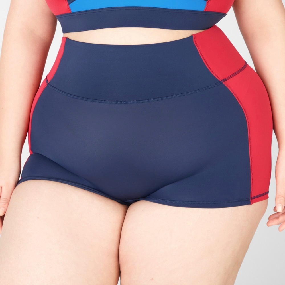 NWT Fabletics Gabriella Deep Navy Haute Red High-Waisted Swim Shorts 3X